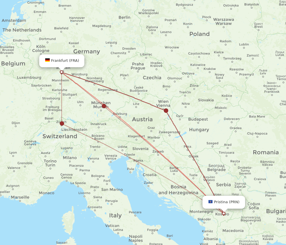 FRA to PRN flights and routes map
