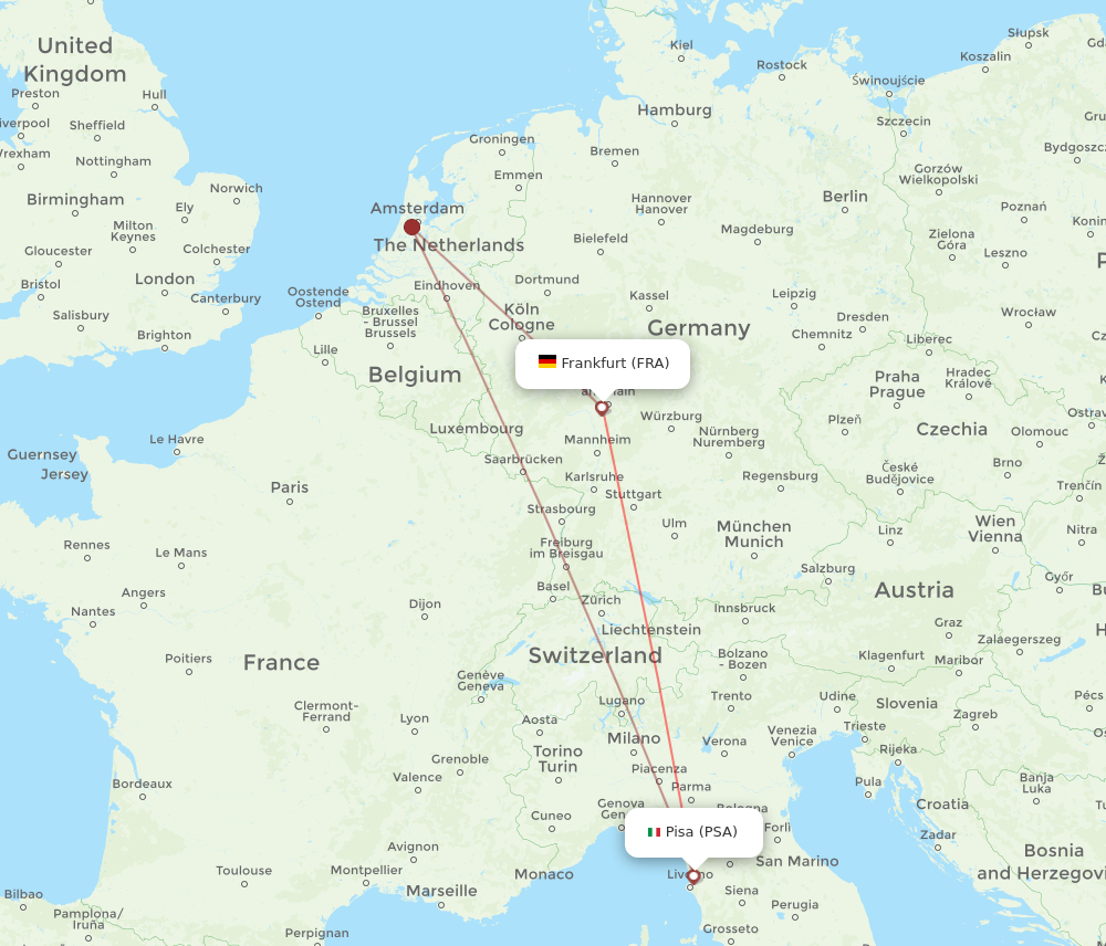 FRA to PSA flights and routes map