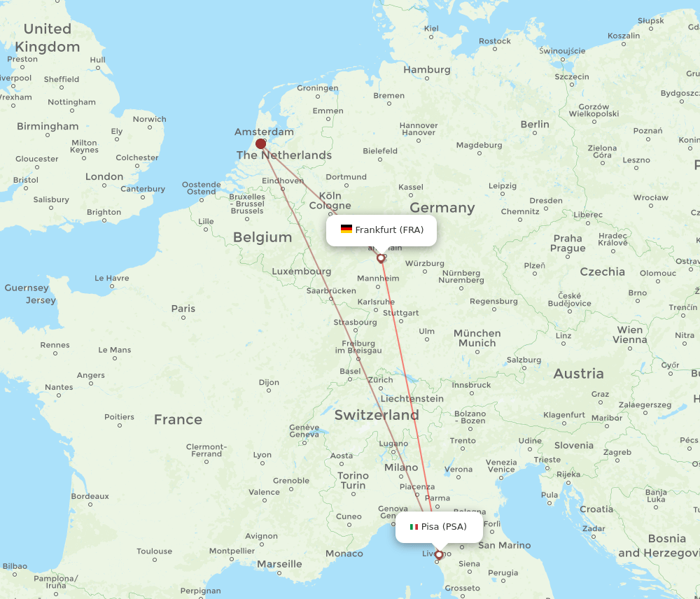 FRA-PSA flight routes