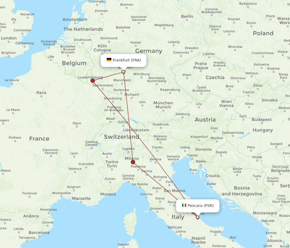 FRA-PSR flight routes