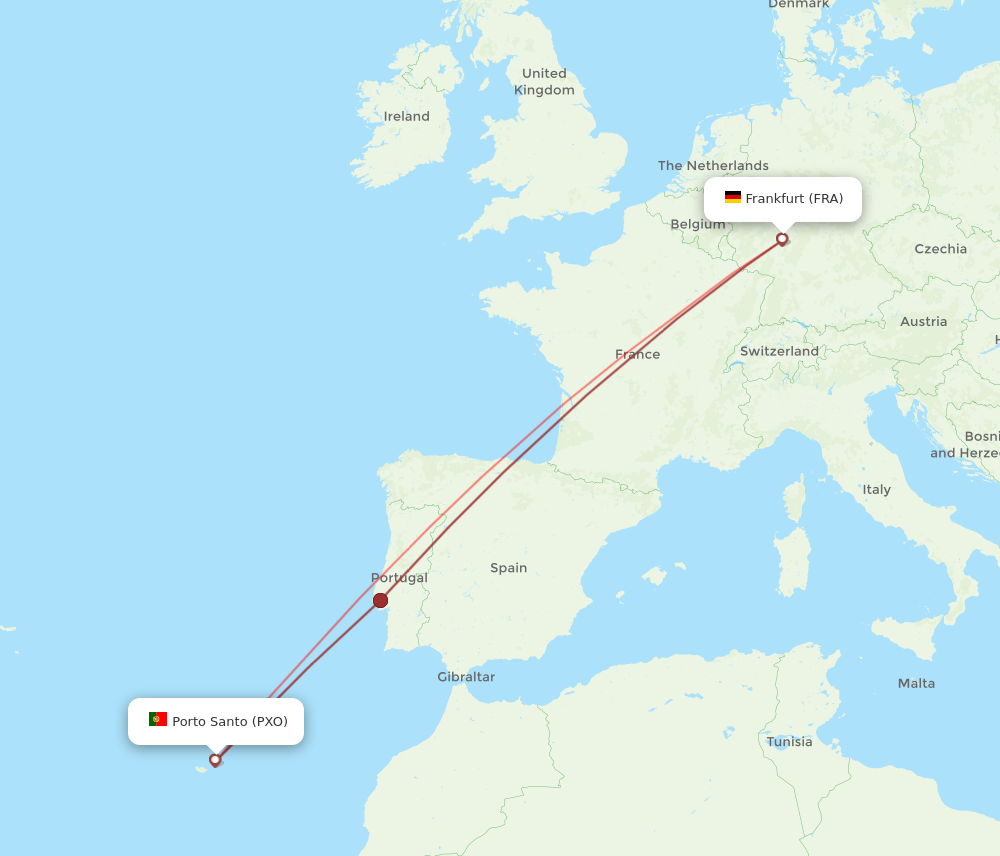 FRA to PXO flights and routes map