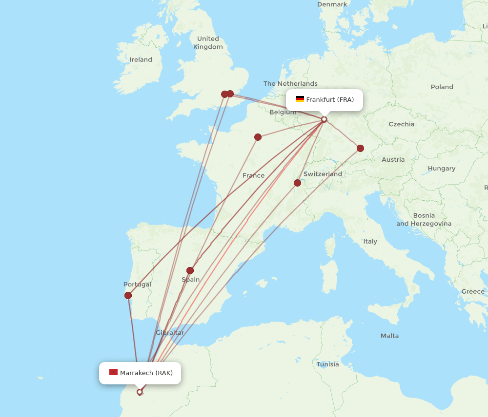 FRA-RAK flight routes