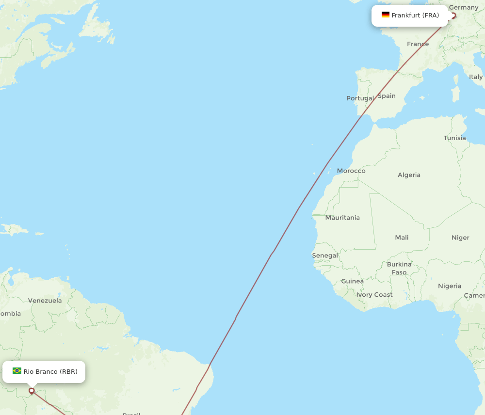 FRA to RBR flights and routes map