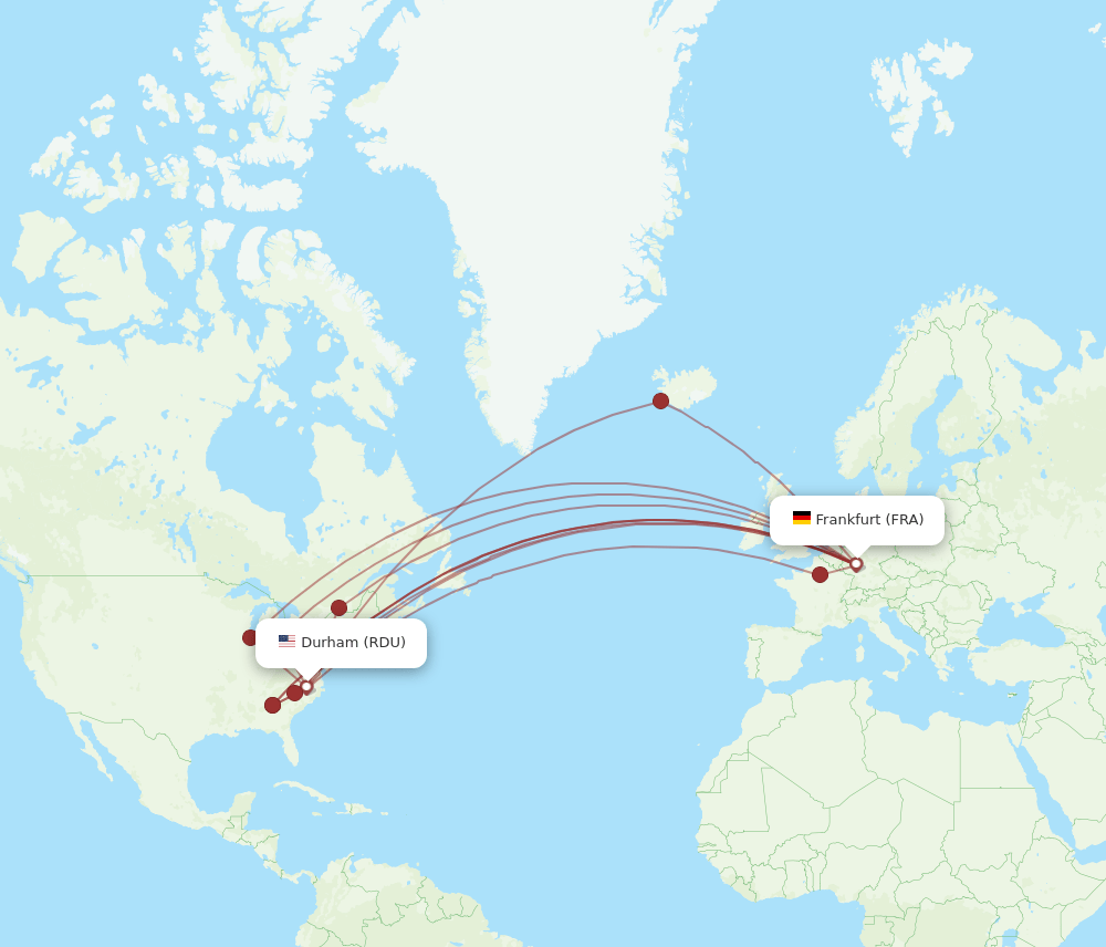 FRA-RDU flight routes