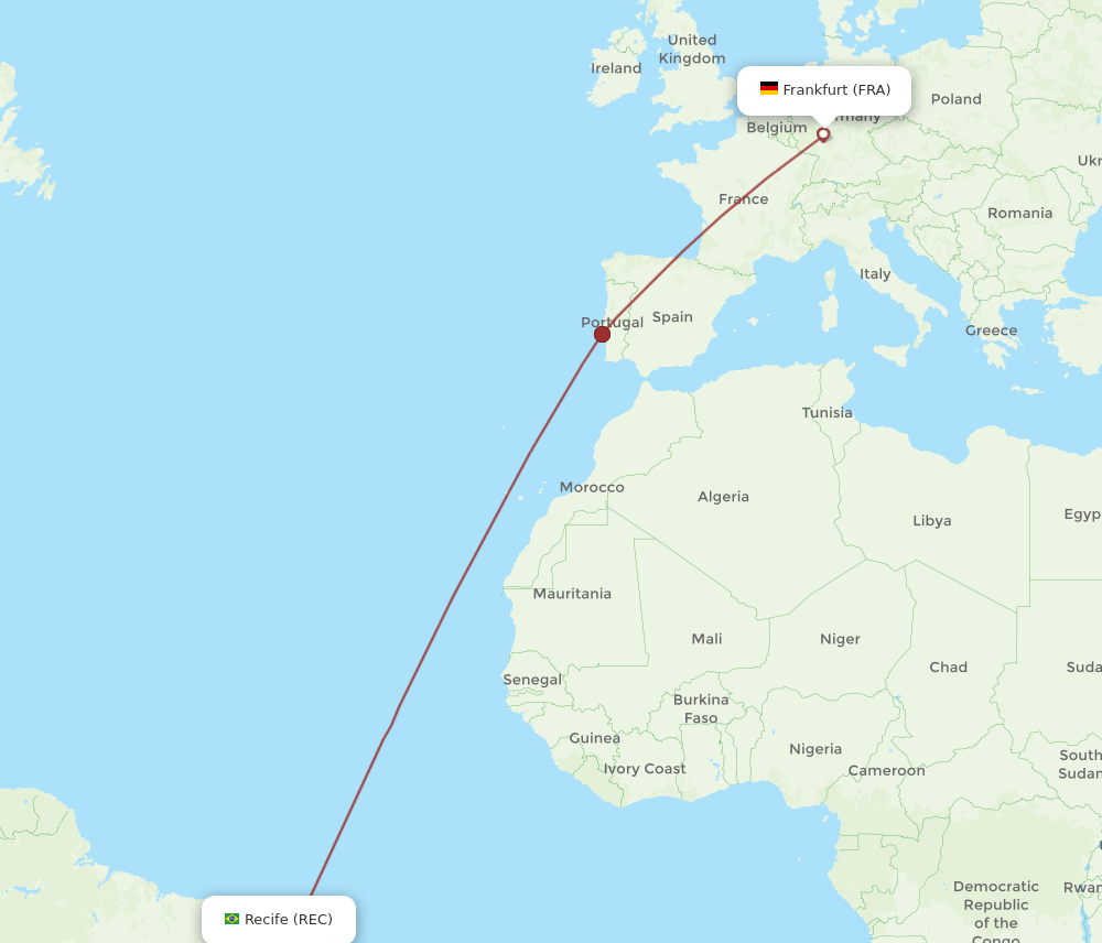 FRA to REC flights and routes map