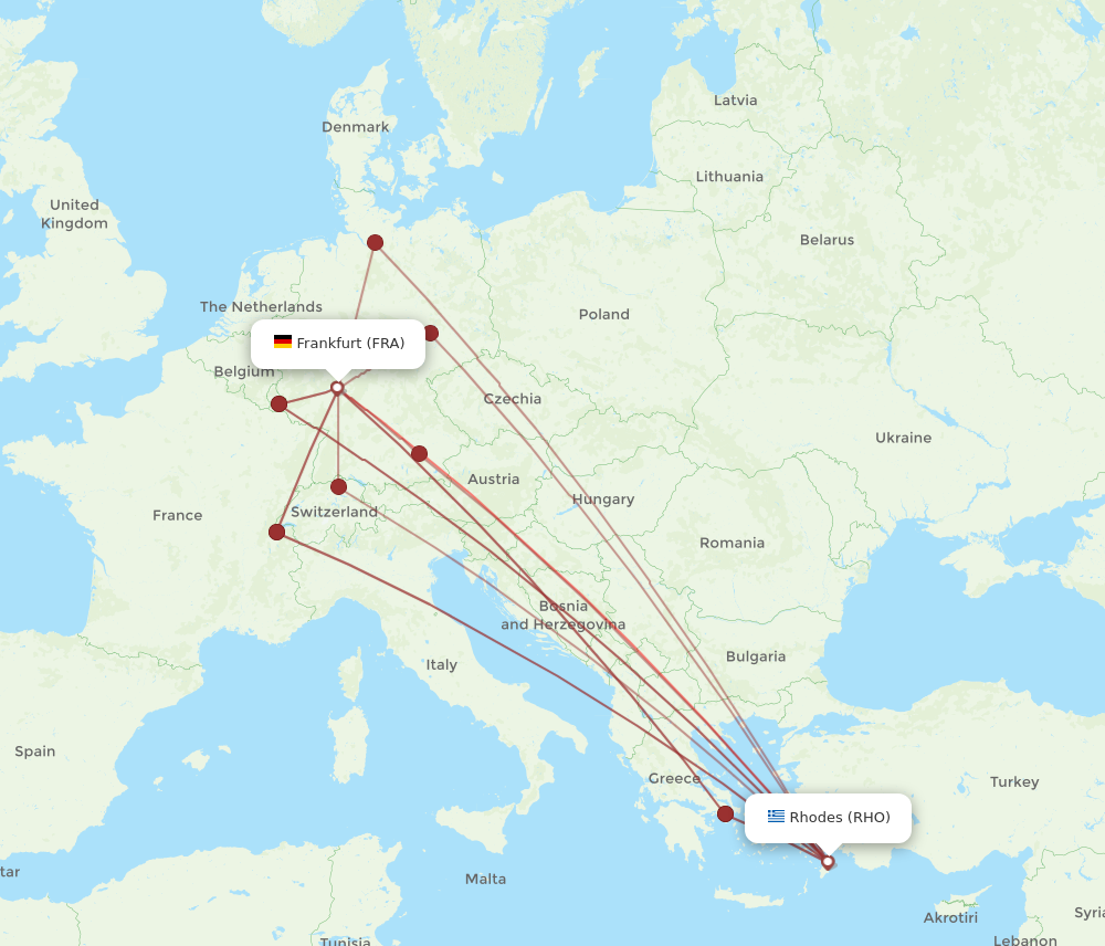 FRA to RHO flights and routes map