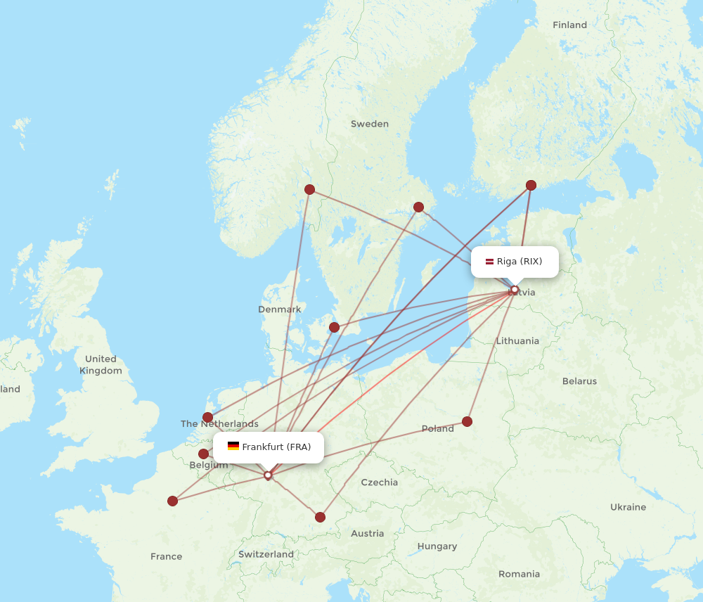 FRA to RIX flights and routes map