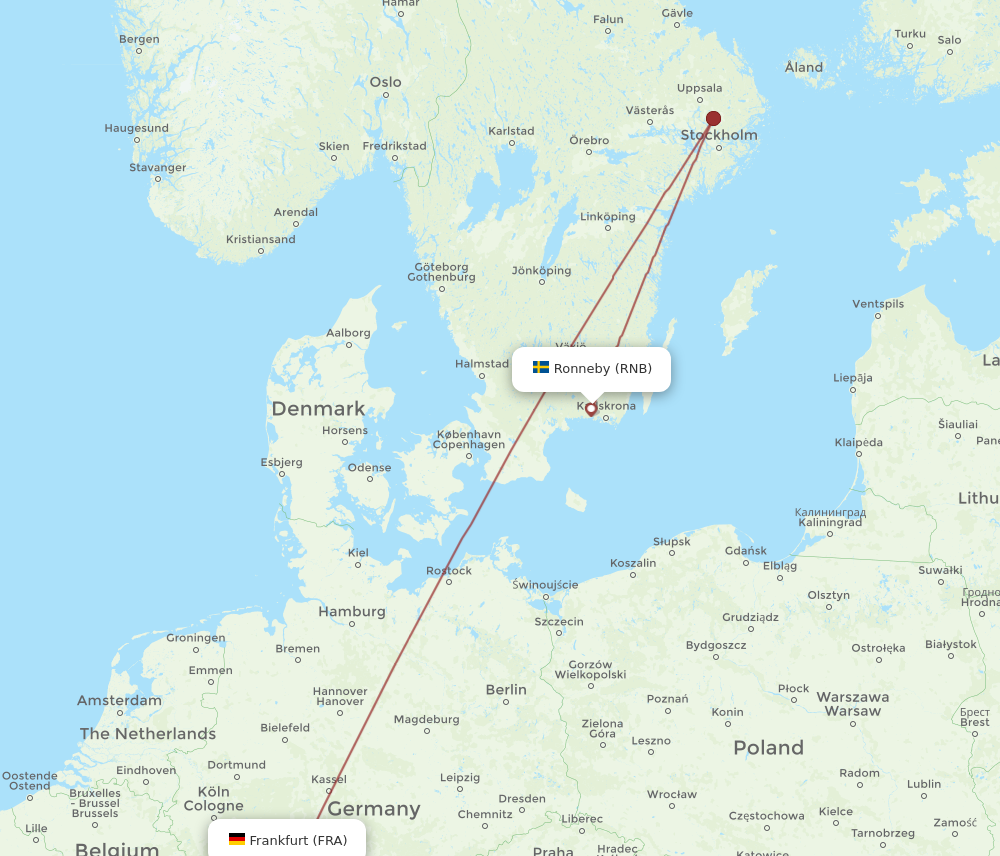 FRA to RNB flights and routes map