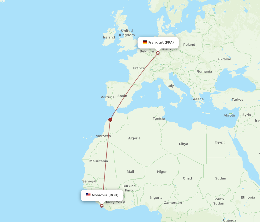 FRA to ROB flights and routes map