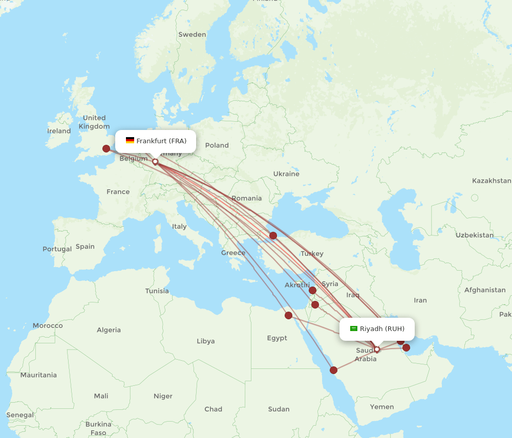 FRA-RUH flight routes