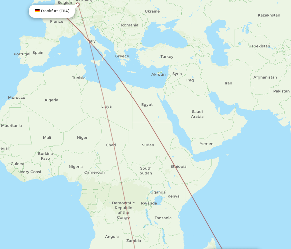 FRA to RUN flights and routes map