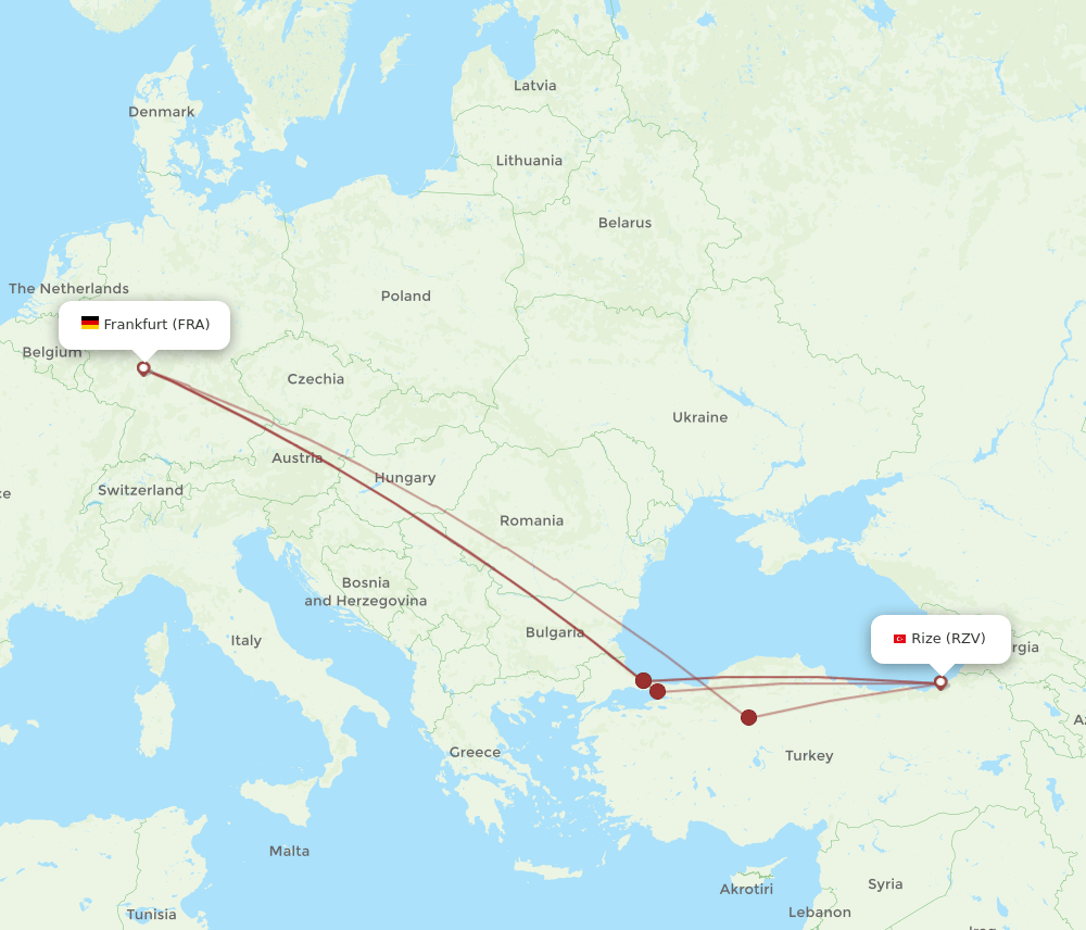 FRA to RZV flights and routes map