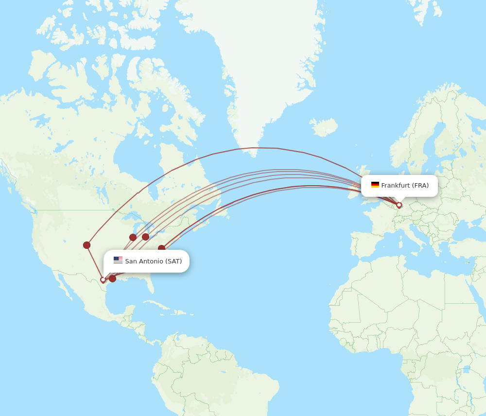 FRA to SAT flights and routes map