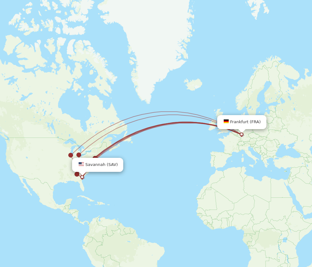 FRA to SAV flights and routes map