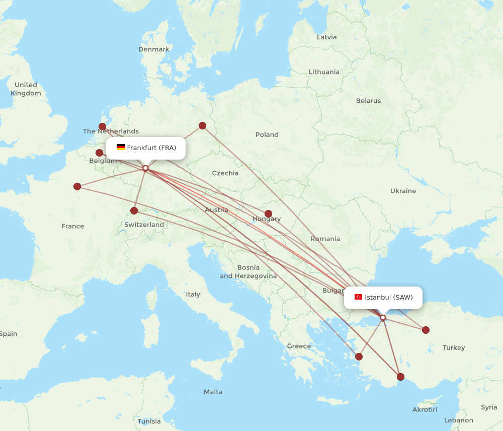 FRA to SAW flights and routes map
