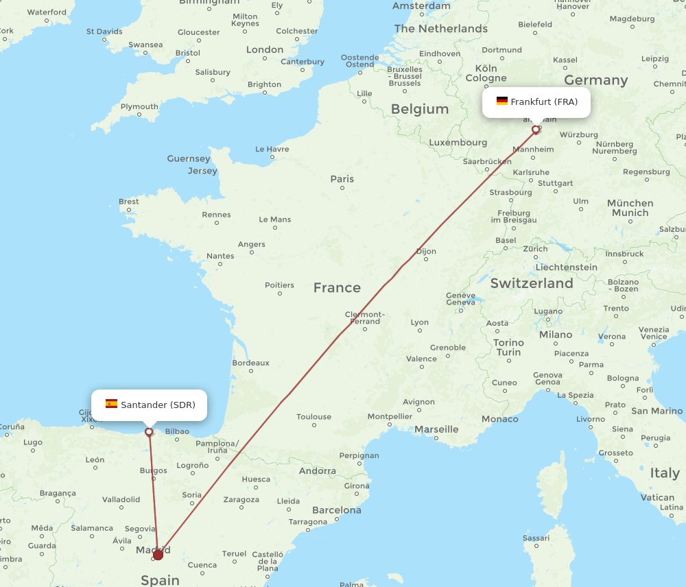 FRA-SDR flight routes