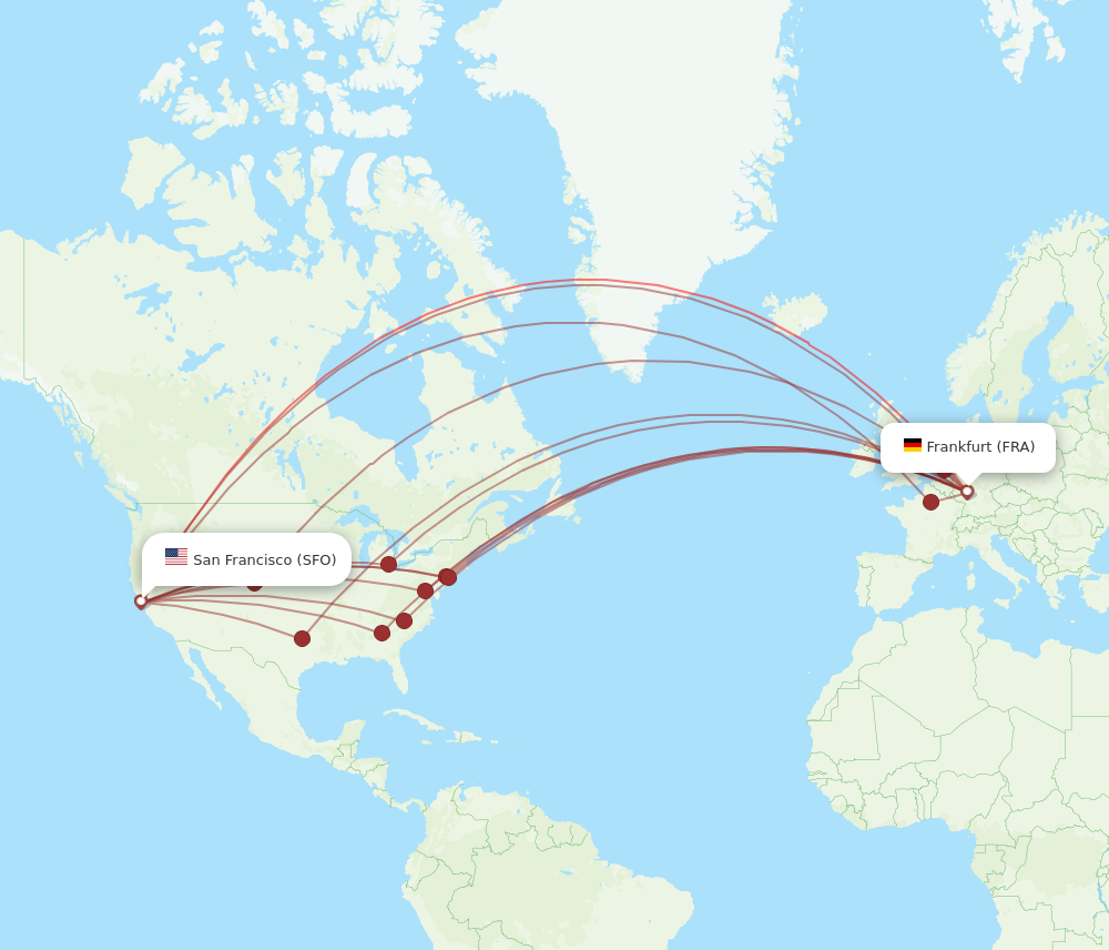 FRA to SFO flights and routes map