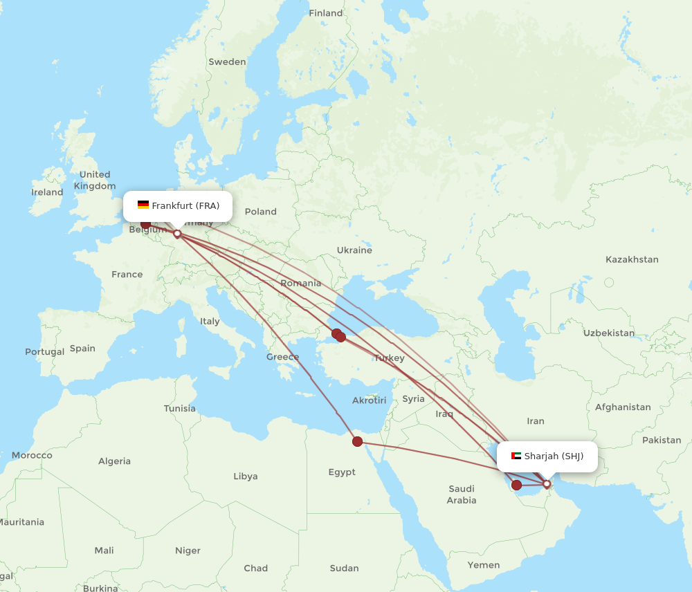 FRA to SHJ flights and routes map