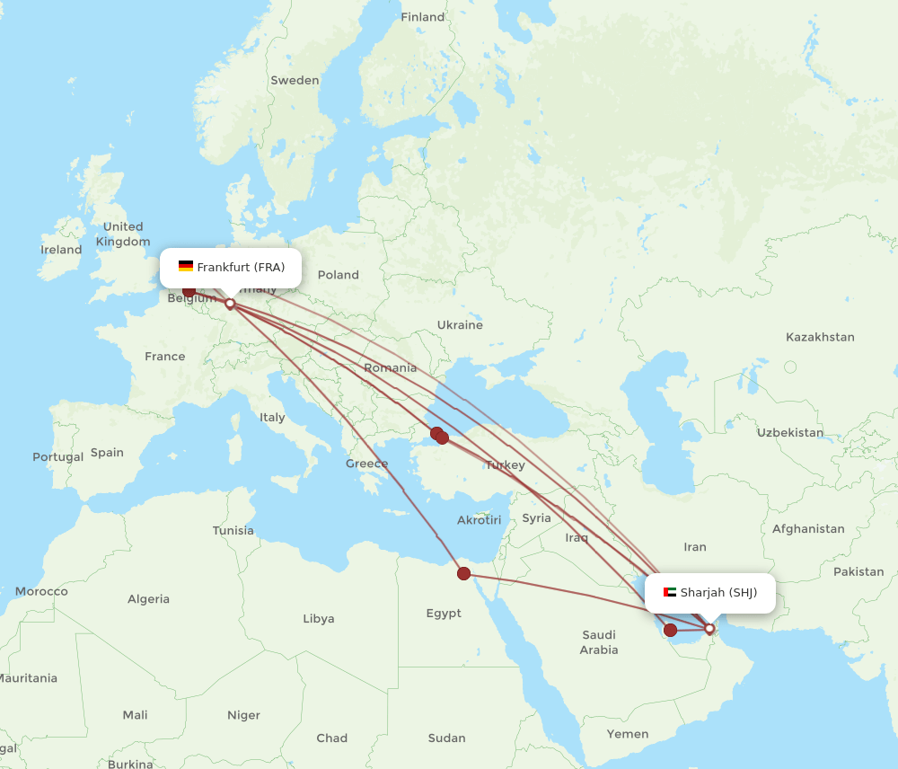 FRA-SHJ flight routes