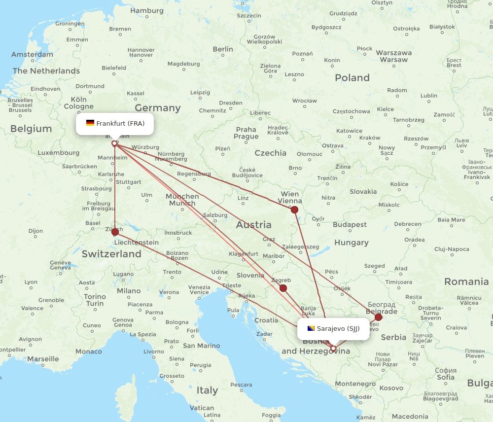 FRA-SJJ flight routes