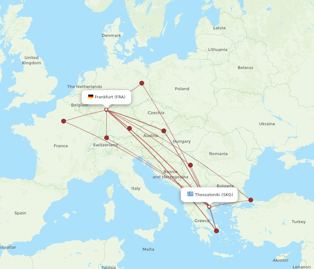 FRA-SKG flight routes