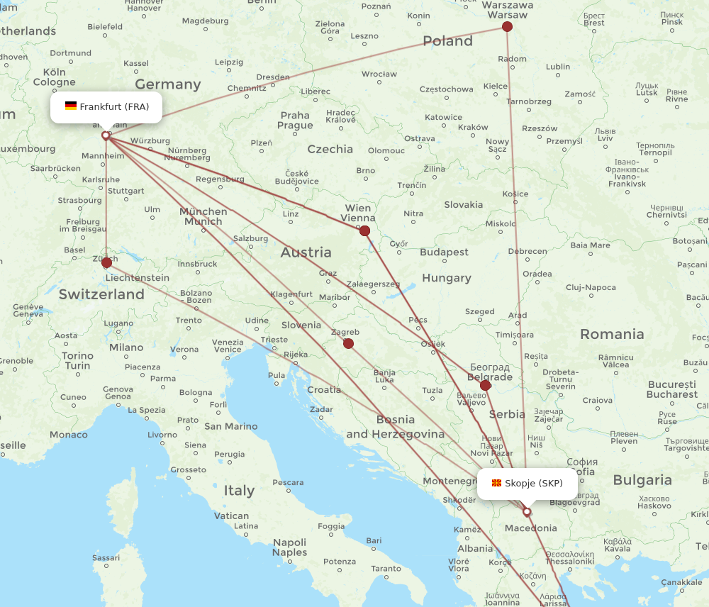 FRA to SKP flights and routes map