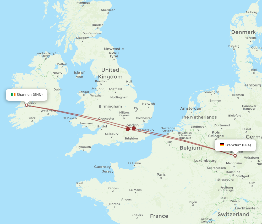 FRA to SNN flights and routes map