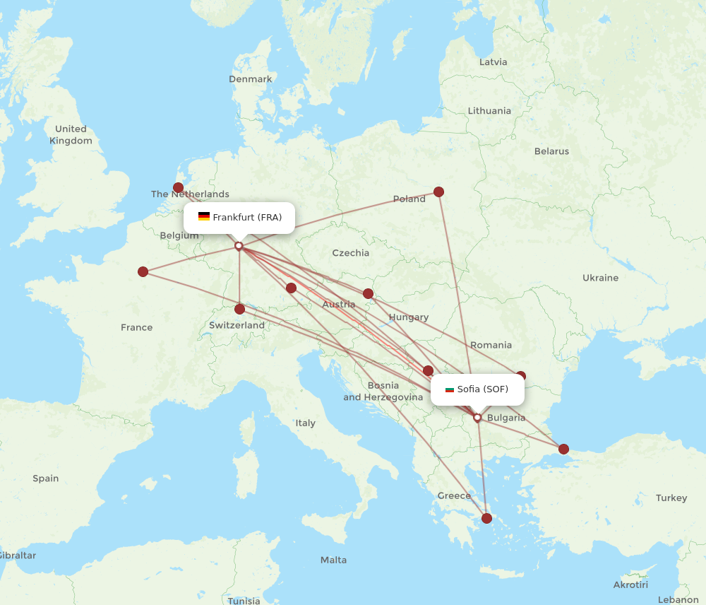 FRA to SOF flights and routes map
