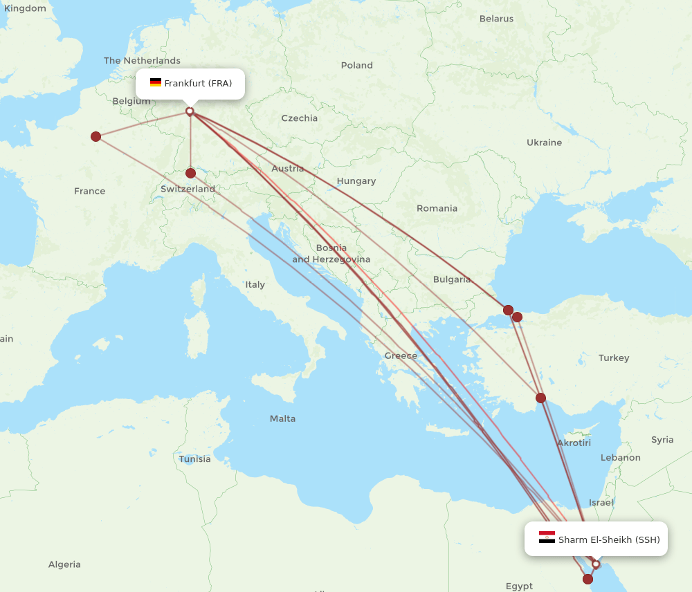 FRA-SSH flight routes