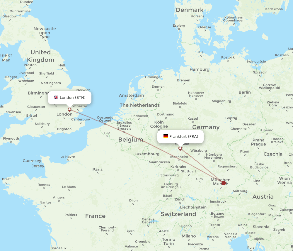 FRA to STN flights and routes map