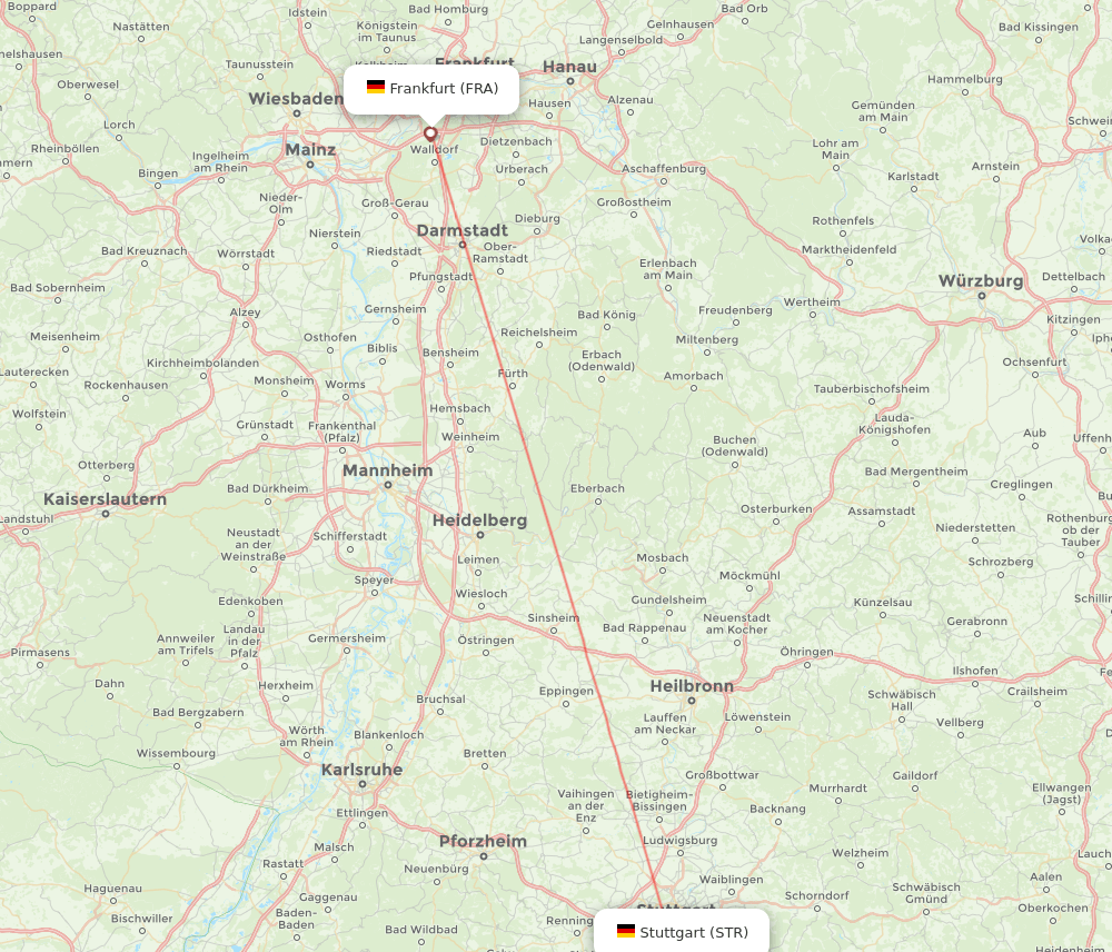 Frankfurt - Stuttgart route map and flight paths