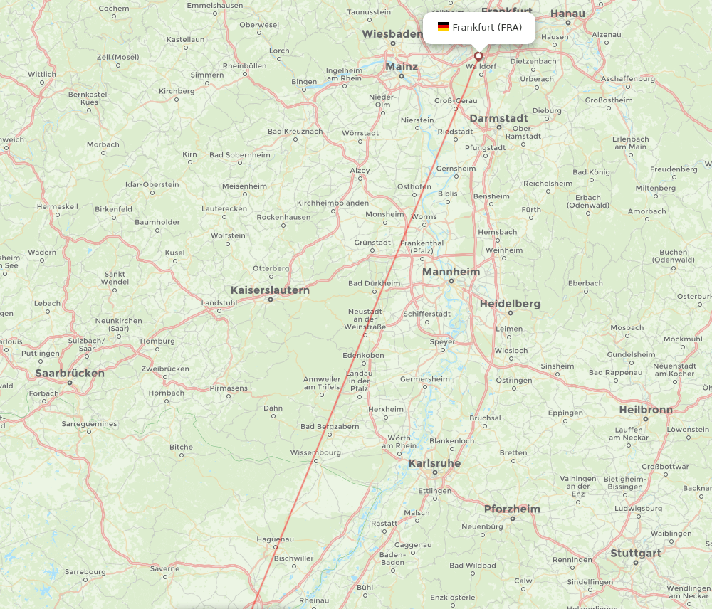 Frankfurt - Strasbourg route map and flight paths