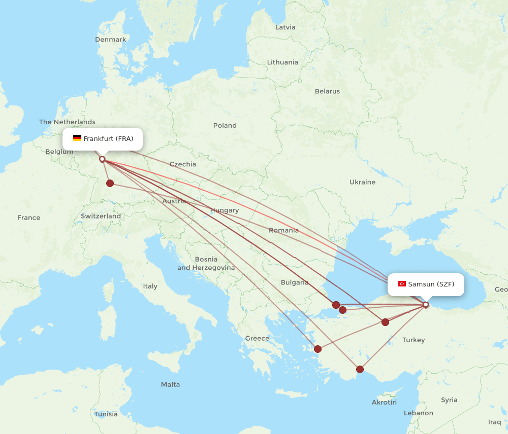 FRA-SZF flight routes