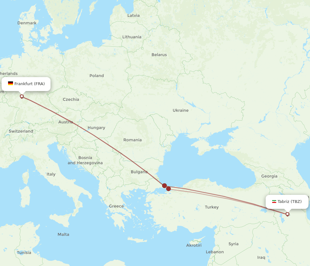 FRA-TBZ flight routes