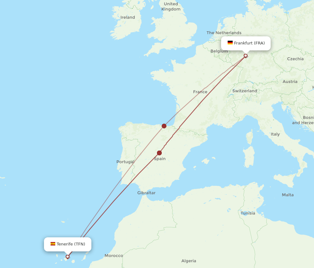 FRA to TFN flights and routes map