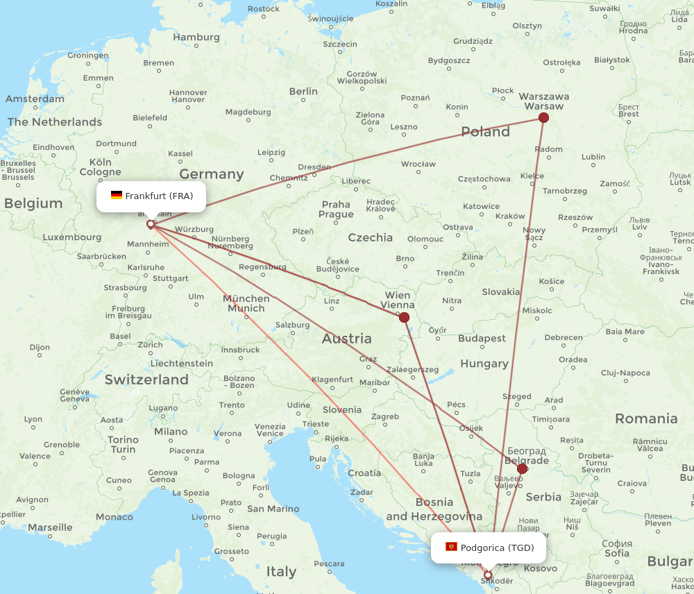 FRA-TGD flight routes