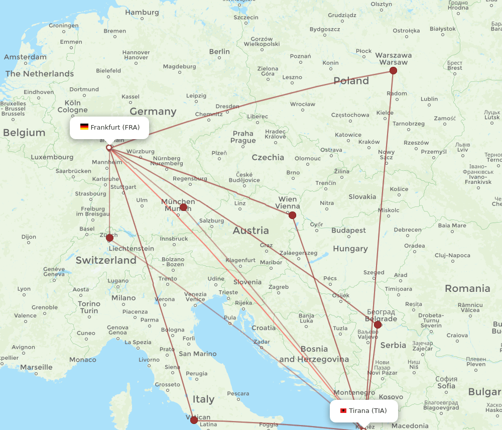 FRA-TIA flight routes