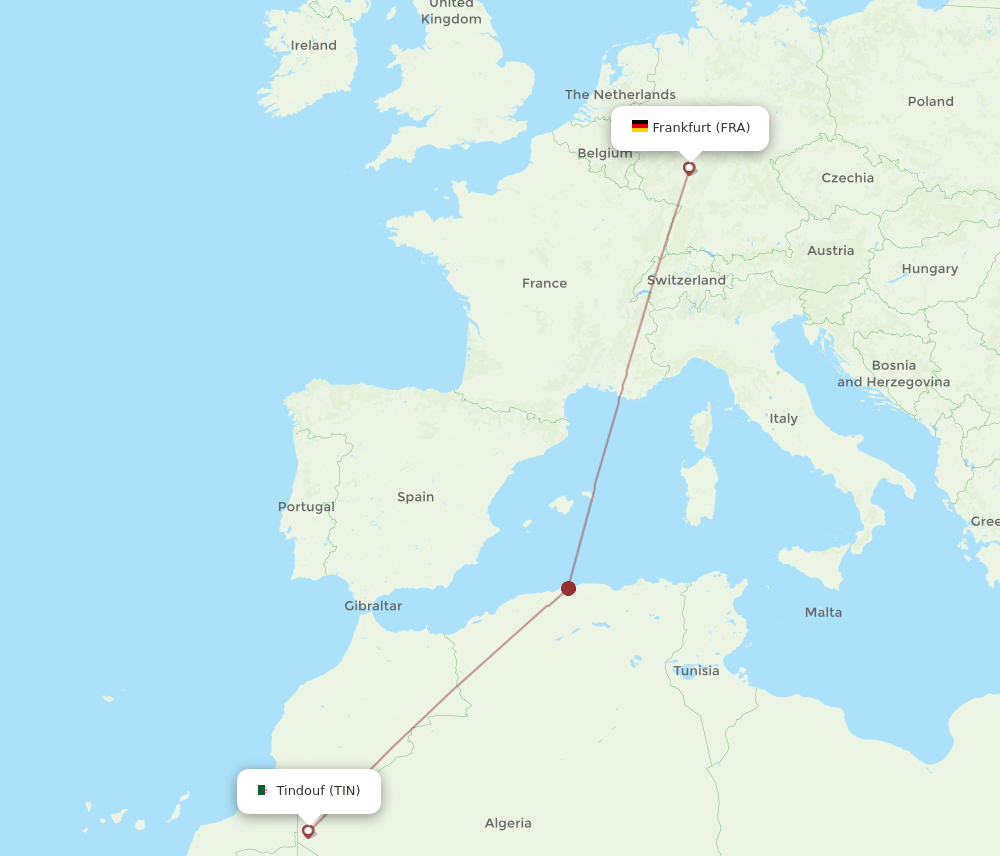 FRA to TIN flights and routes map