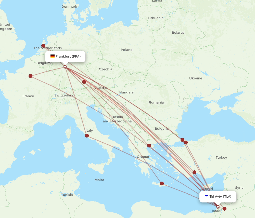 FRA to TLV flights and routes map