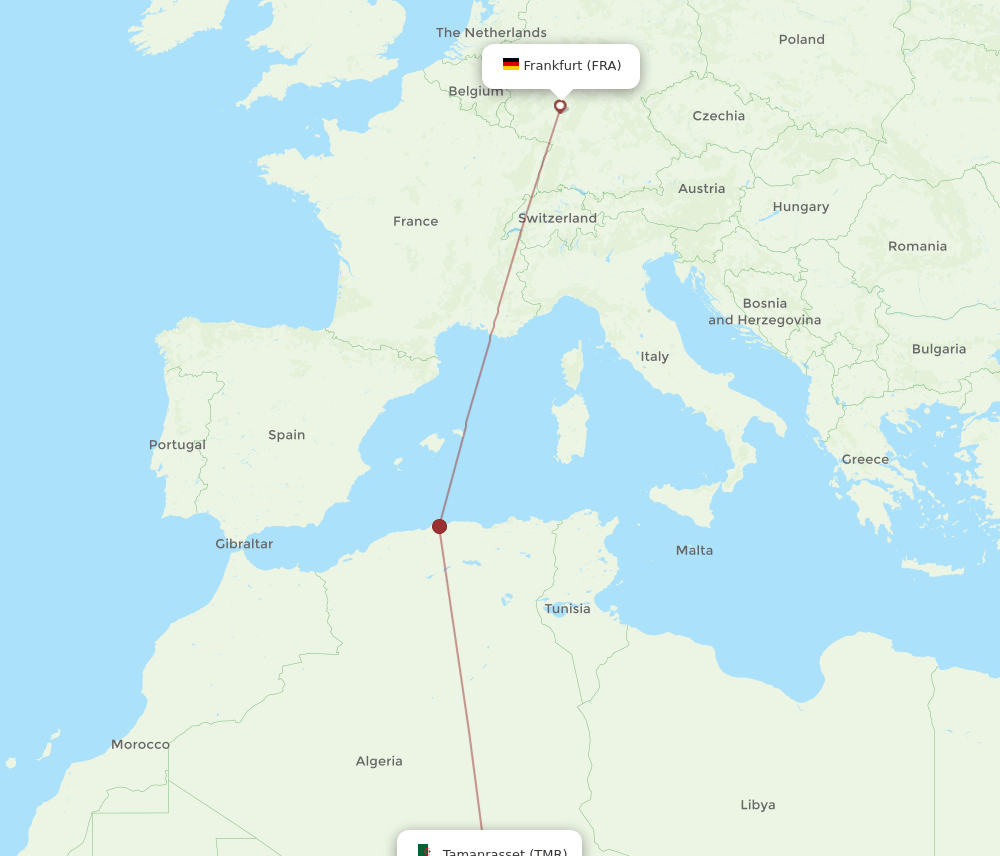 FRA-TMR flight routes