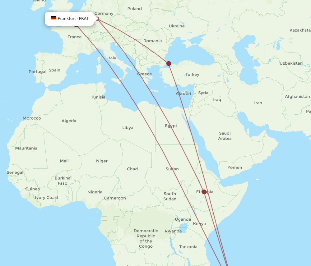 FRA-TNR flight routes