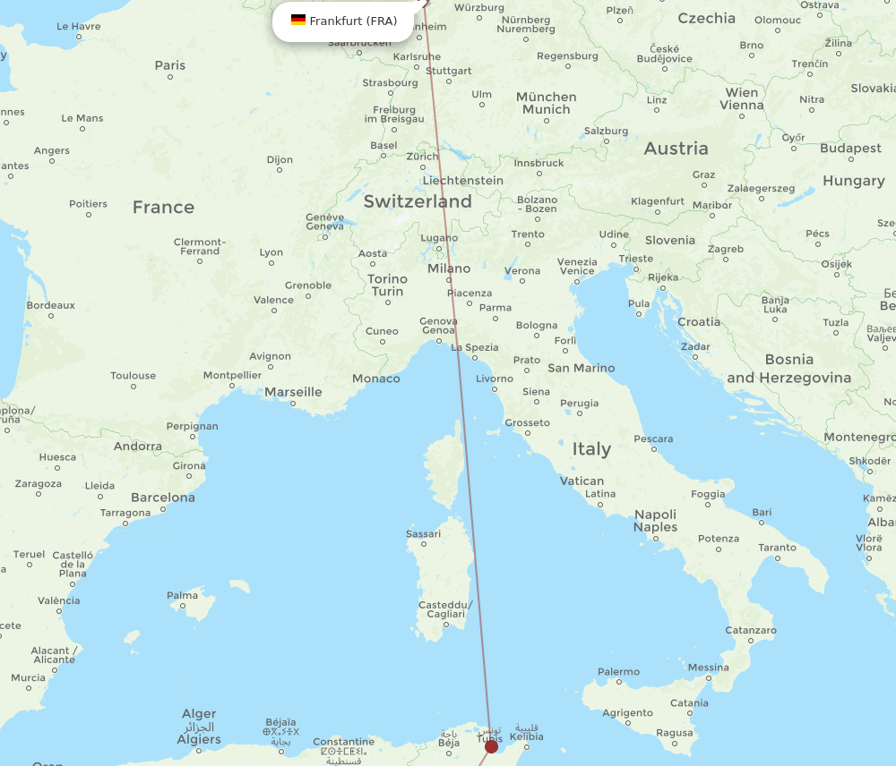 FRA-TOE flight routes