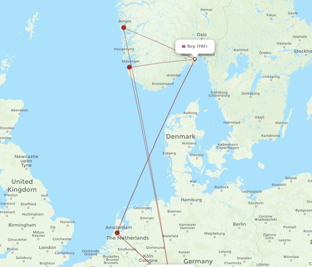FRA to TRF flights and routes map