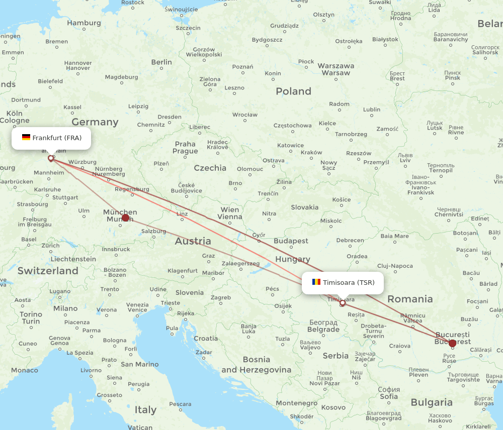 FRA-TSR flight routes