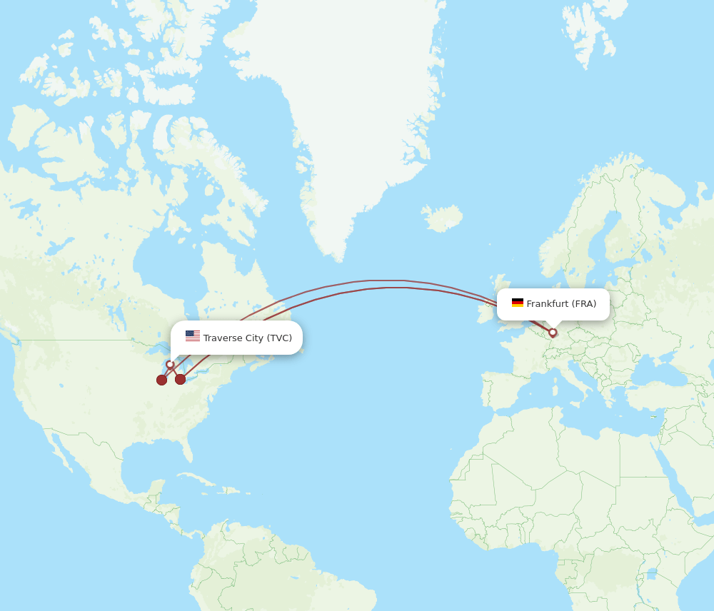 FRA-TVC flight routes
