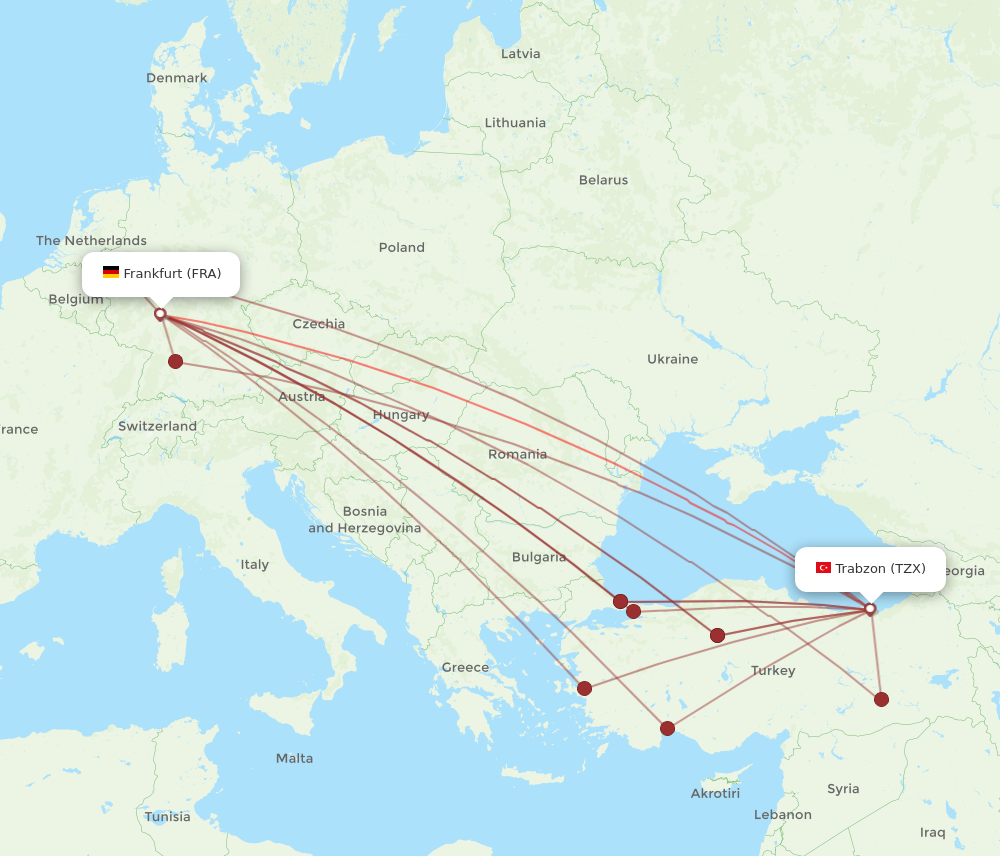 FRA to TZX flights and routes map