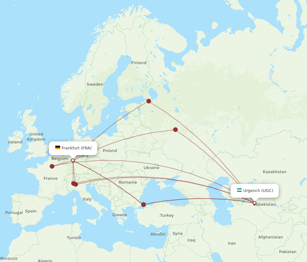 FRA-UGC flight routes