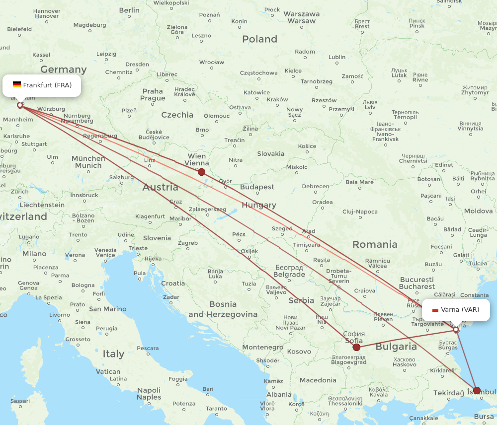 FRA to VAR flights and routes map