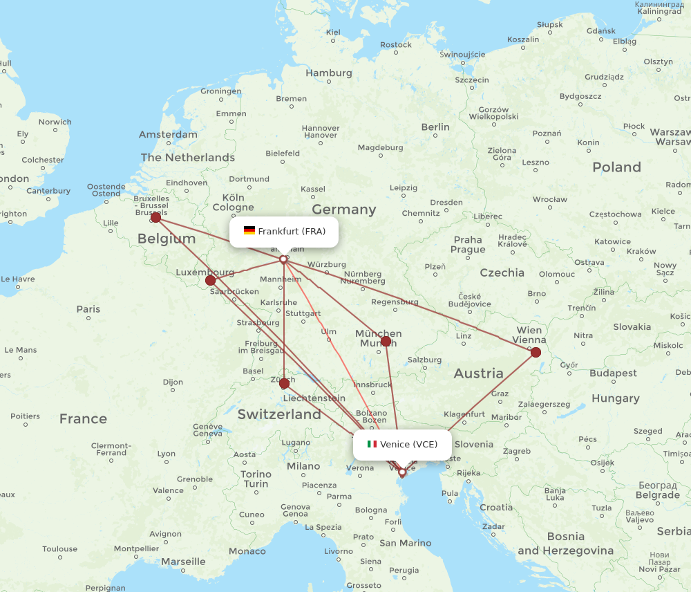 FRA to VCE flights and routes map