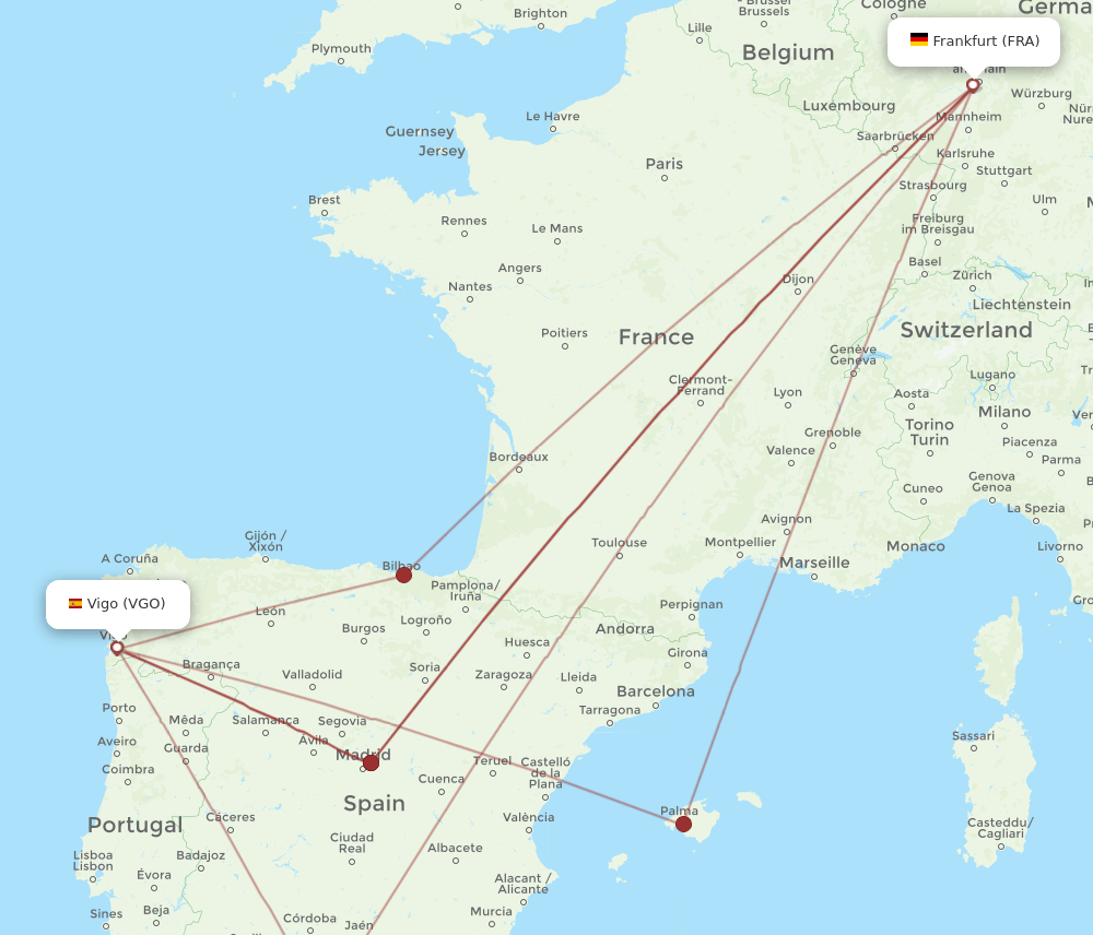 FRA-VGO flight routes
